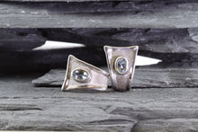 Load image into Gallery viewer, Lady&#39;s White Sterling Silver Satin &amp; Polished Drop Earrings With 2 Oval Aquamarines, View #2
