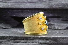Load image into Gallery viewer, Lady&#39;s Y 18 Karat Satin &amp; Polished Contemporary Fashion Ring With Round Blue Diamonds And Princess Cut Diamonds, View #5
