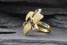 Load image into Gallery viewer, Lady&#39;s Yellow 18 K Contemporary Fashion Ring With 1 Round Tourmaline, 3 Amethysts, 1 Diamond, View #4
