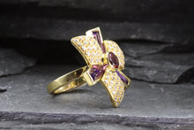 Load image into Gallery viewer, Lady&#39;s Yellow 18 K Contemporary Fashion Ring With 1 Round Tourmaline, 3 Amethysts, 1 Diamond, View #5
