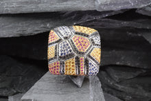 Load image into Gallery viewer, Lady&#39;s Yellow 18 K Contemporary Fashion Ring With Round Sapphires And Black Diamonds, View #1
