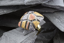 Load image into Gallery viewer, Lady&#39;s Yellow 18 K Contemporary Fashion Ring With Round Sapphires And Black Diamonds, View #2
