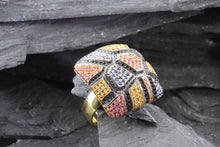 Load image into Gallery viewer, Lady&#39;s Yellow 18 K Contemporary Fashion Ring With Round Sapphires And Black Diamonds, View #3
