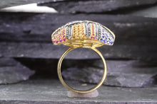 Load image into Gallery viewer, Lady&#39;s Yellow 18 K Contemporary Fashion Ring With Round Sapphires And Black Diamonds, View #4
