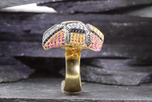 Load image into Gallery viewer, Lady&#39;s Yellow 18 K Contemporary Fashion Ring With Round Sapphires And Black Diamonds, View #5
