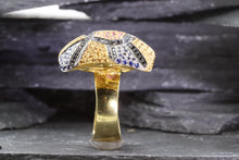 Load image into Gallery viewer, Lady&#39;s Yellow 18 K Contemporary Fashion Ring With Round Sapphires And Black Diamonds, View #7
