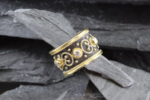 Load image into Gallery viewer, Lady&#39;s Yellow 18 K Satin &amp; Polished Contemporary Fashion Ring With 6 Round Diamonds, View #2
