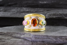 Load image into Gallery viewer, Lady&#39;s Yellow 18 K Satin &amp; Polished Contemporary Fashion Ring With Colored Sapphires And Round Diamonds, View #4
