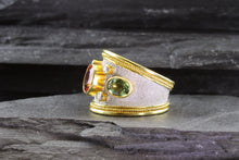 Load image into Gallery viewer, Lady&#39;s Yellow 18 K Satin &amp; Polished Contemporary Fashion Ring With Colored Sapphires And Round Diamonds, View #6
