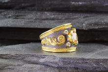 Load image into Gallery viewer, Lady&#39;s Yellow 18 K Satin &amp; Polished Contemporary Fashion Ring With One Yellow Sapphire And Four Round Diamonds, View #5
