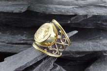 Load image into Gallery viewer, Lady&#39;s Yellow 18 Karat Satin And Polished Contemporary Fashion Ring With 4 Diamonds, View #2
