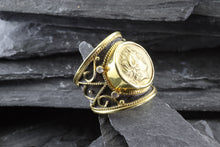 Load image into Gallery viewer, Lady&#39;s Yellow 18 Karat Satin And Polished Contemporary Fashion Ring With 4 Diamonds, View #3
