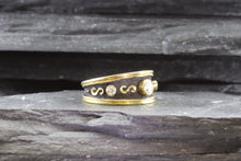 Load image into Gallery viewer, Lady&#39;s Yellow 18 Karat Satin &amp; Polished Contemporary Fashion Ring With 3 Round Diamonds, View #2
