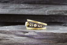 Load image into Gallery viewer, Lady&#39;s Yellow 18 Karat Satin &amp; Polished Contemporary Fashion Ring With 3 Round Diamonds, View #3
