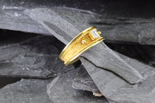 Load image into Gallery viewer, Lady&#39;s Yellow 18 Karat Satin &amp; Polished Contemporary Fashion Ring With One Emerald Cut Diamond, View #2
