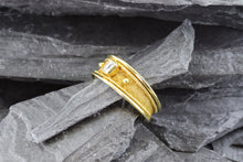 Load image into Gallery viewer, Lady&#39;s Yellow 18 Karat Satin &amp; Polished Contemporary Fashion Ring With One Emerald Cut Diamond, View #3
