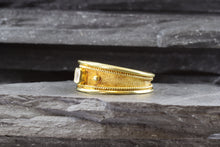 Load image into Gallery viewer, Lady&#39;s Yellow 18 Karat Satin &amp; Polished Contemporary Fashion Ring With One Emerald Cut Diamond, View #7
