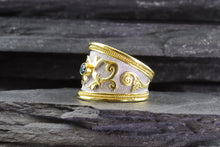 Load image into Gallery viewer, Lady&#39;s Yellow 18 Karat Satin &amp; Polished Contemporary Fashion Ring With One Round Blue Diamond, View #6
