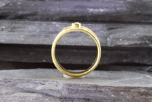 Load image into Gallery viewer, Lady&#39;s Yellow 18 Karat Satin &amp; Polished Contemporary Fashion Ring With One Round Blue Diamond, View #7
