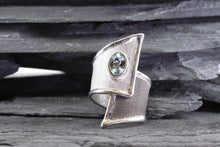 Load image into Gallery viewer, White Sterling Silver Satin &amp; Polished Contemporary Ring With One Oval Aquamarine, View #1
