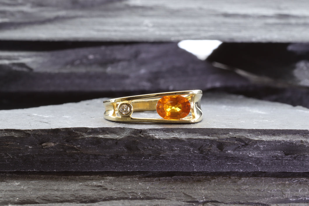 Organic Orange Sapphire and Diamond Ring, View #1
