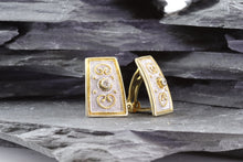 Load image into Gallery viewer, Ornate 18K Gold Plated Sterling Silver Earrings With White Synthetic Stone Accents, View #2
