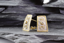 Load image into Gallery viewer, Ornate 18K Gold Plated Sterling Silver Earrings With White Synthetic Stone Accents, View #4
