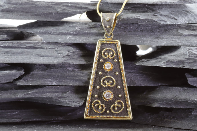Ornate 18K Gold Plated, Blackened Sterling Silver Pendant, View #1