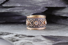 Load image into Gallery viewer, Ornate 18K Rose Gold Plated, Blackened Sterling Silver Ring With White Stones, View #1
