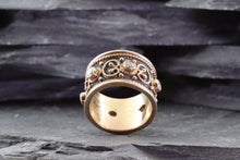 Load image into Gallery viewer, Ornate 18K Rose Gold Plated, Blackened Sterling Silver Ring With White Stones, View #3
