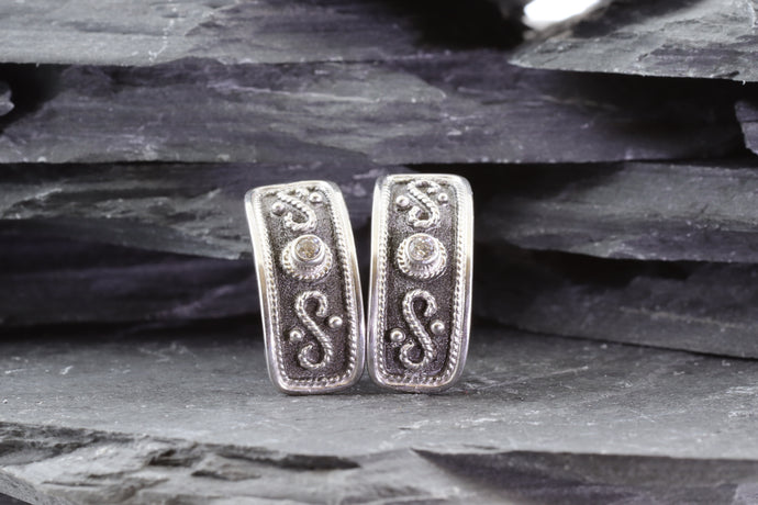 Ornate Blackened Sterling Silver Earrings, View #1