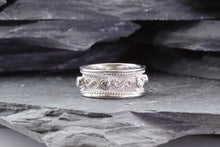 Load image into Gallery viewer, Ornate Sterling Silver Ring With Six White Synthetic Stones, View #1
