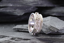 Load image into Gallery viewer, Ornate Sterling Silver Ring With Six White Synthetic Stones, View #2
