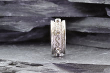 Load image into Gallery viewer, Ornate Sterling Silver Ring With Six White Synthetic Stones, View #4
