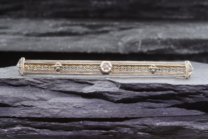 Platinum And 14K Yellow Gold Broach Set With A Diamond, View #1