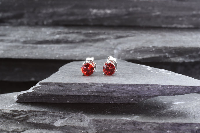 Round Organic Orange-Red Sapphire Stud  Earrings, View #1