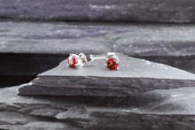 Load image into Gallery viewer, Round Organic Orange-Red Sapphire Stud  Earrings, View #3
