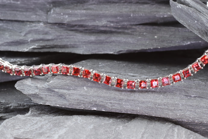 Sterling Silver And Ruby Tennis Bracelet Set With: 46 Princess Cut Rubies, View #1