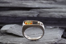 Load image into Gallery viewer, Sterling Silver Channel-Set Ring With Oval Golden Sapphire And A White Diamond, View #3
