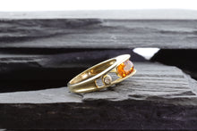 Load image into Gallery viewer, Sterling Silver Channel-Set Ring With Oval Golden Sapphire And A White Diamond, View #4
