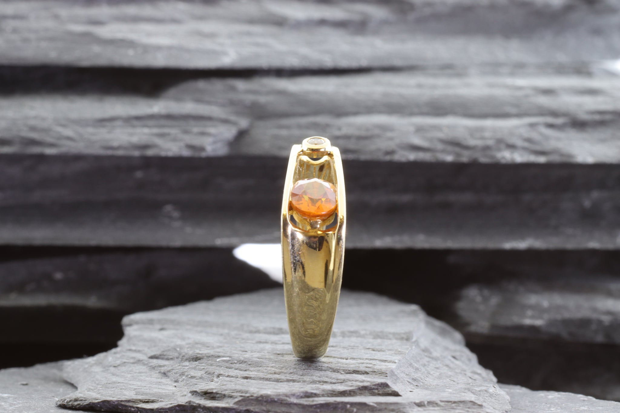 Sterling Silver Channel-Set Ring with Golden Sapphire & Diamond