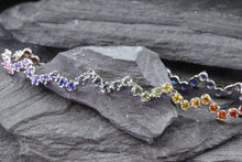 Load image into Gallery viewer, Sterling Silver Fancy Link Half Bezel Set Bracelet Set With: Yellow, Orange, Red, Pink, Purple, Blue, And Green Sapphires, View #1
