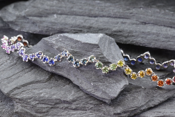 Sterling Silver Fancy Link Half Bezel Set Bracelet Set With: Yellow, Orange, Red, Pink, Purple, Blue, And Green Sapphires, View #1
