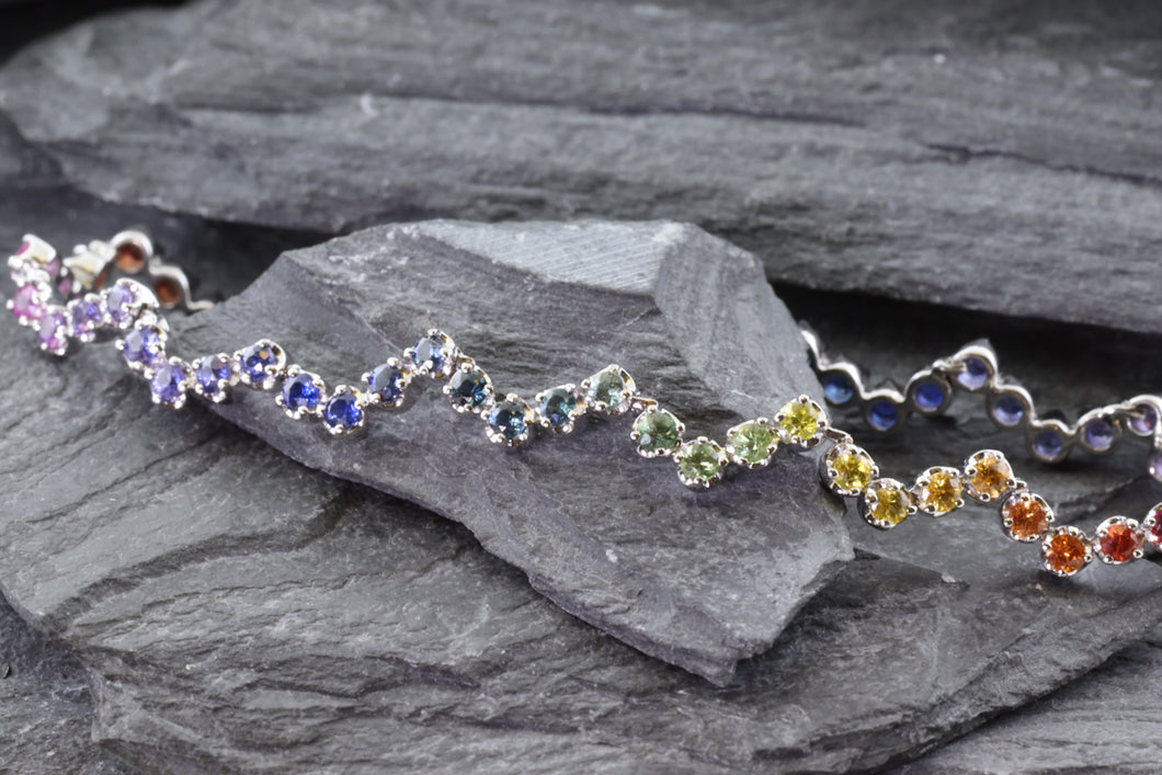 Sterling Silver Fancy Link Half Bezel Set Bracelet Set With: Yellow, Orange, Red, Pink, Purple, Blue, And Green Sapphires, View #1