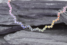 Load image into Gallery viewer, Sterling Silver Fancy Link Half Bezel Set Bracelet Set With: Yellow, Orange, Red, Pink, Purple, Blue, And Green Sapphires, View #3
