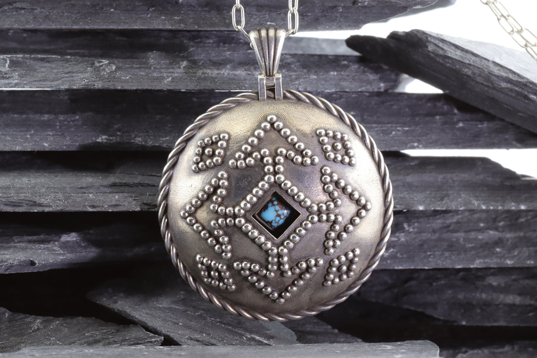 Sterling Silver Native Style Pendant Set With Turquoise, View #1