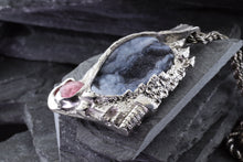 Load image into Gallery viewer, Sterling Silver Psilomelane Set With Pink Tourmaline, 18rope chain, View #5
