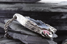 Load image into Gallery viewer, Sterling Silver Psilomelane Set With Pink Tourmaline, 18rope chain, View #7
