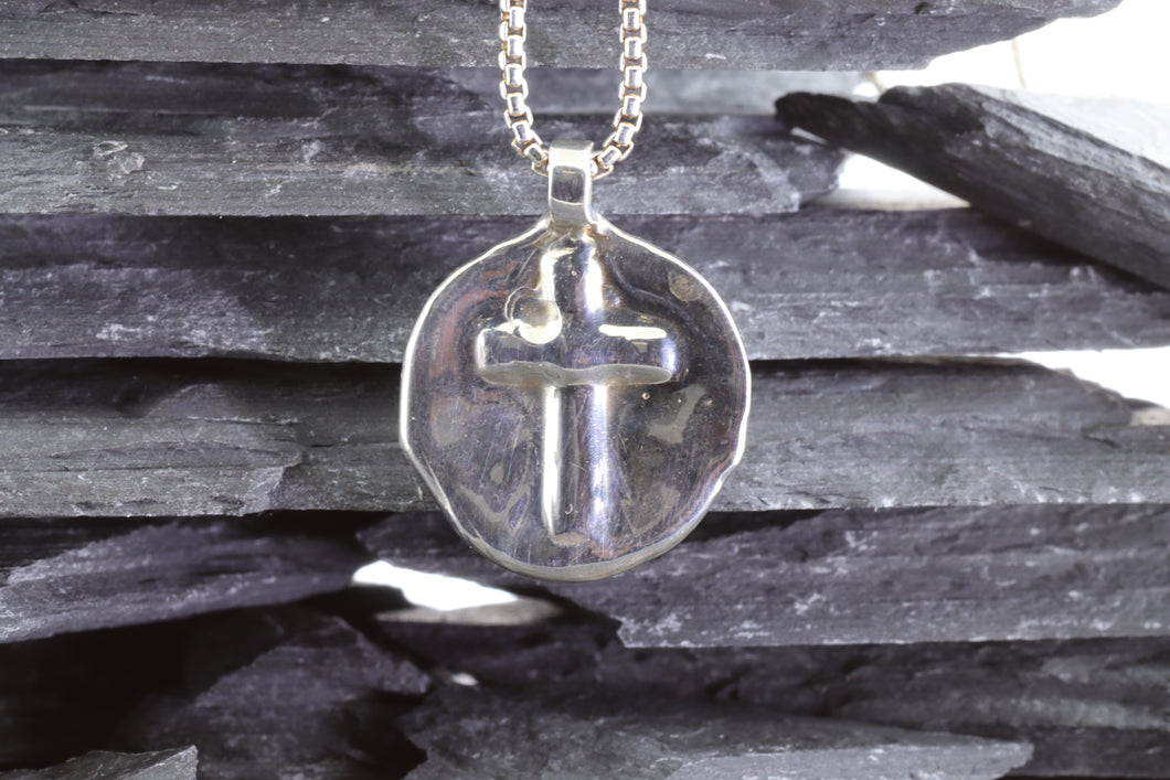 Sterling Silver Wandering Saints Embossed Cross Pendant, View #1