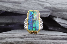 Load image into Gallery viewer, Two Tone Platinum 22k Contemporary Fashion Ring With 1 Rectangular Boulder Opal, View #1
